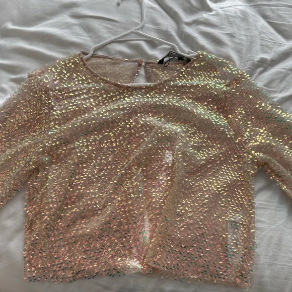 Zara  iridescent sequin Long Sleeve crop top. New with tags. - Picture 4 of 5
